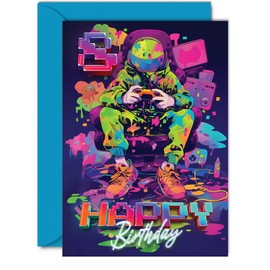 8th Birthday Cards for Girls Boys - Video Gamer Game - Happy 8 Birthday Card for Son Daughter Nephew Niece Grandson, 5x7 Inch Eight Eighth Bday Greeting Cards