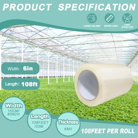 FORTHBEYOND 6'' x 108' Greenhouse Plastic sheeting Tape,6mil Thickness Greenhouse Repair Tape, Waterproof and UV Resistant Plastic Sheeting Tapes for Greenhouse