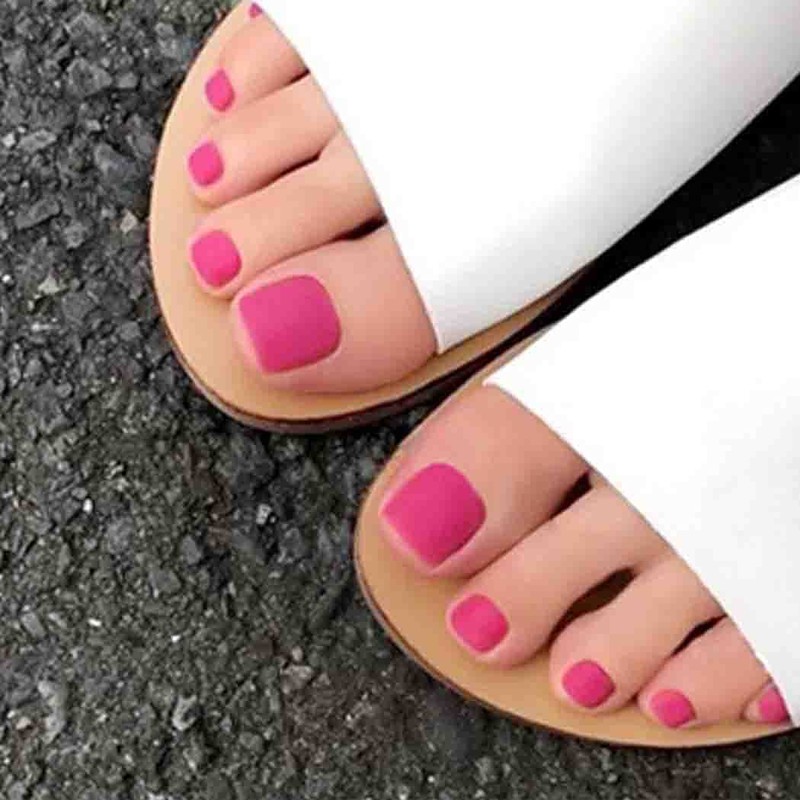 Outyua Hot Pink Press on Toenails Matte Short Fake Toe
