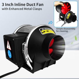 3 Inch Inline Duct Fan with Variable Speed Controller & Pipe,Efficiency Smoke Odor Extraction, Upgrade Motor,Low Noise Ventilation Exhaust Fan for 3D Printers,Laser Engravers,Resin Printers,Grow Tents