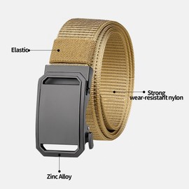 LEEXTON Adjustable Nylon Outdoor Fabric Belt Men's Automatic Buckle Metal Resistant Tactical Belt for Sports and Leisure, Green