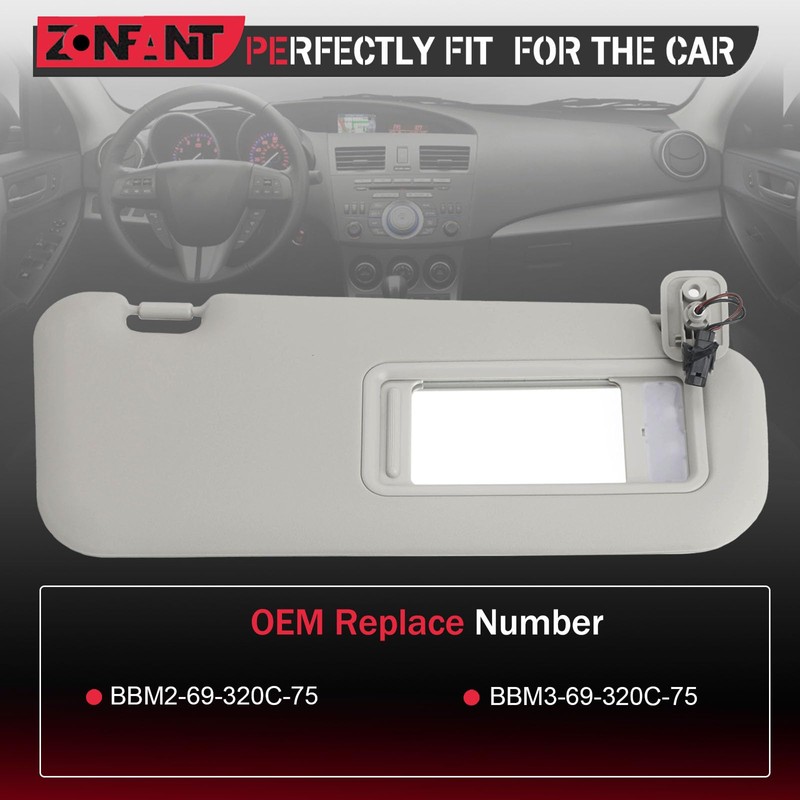 ZONFANT Left Driver Side Sun Visor with Light Compatible with