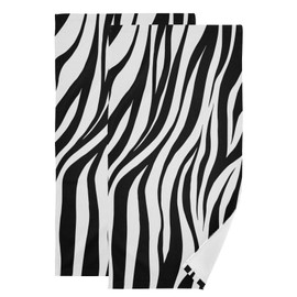 COVASA Zebra Print Hand Towels for Bathroom Set of 2,Soft Absorbent Black White Striped Animal Skin Modern Abstract Kitchen Dish Towels,Decorative Guest Bathroom Towels for Face,Gym,Shower 14"x28"
