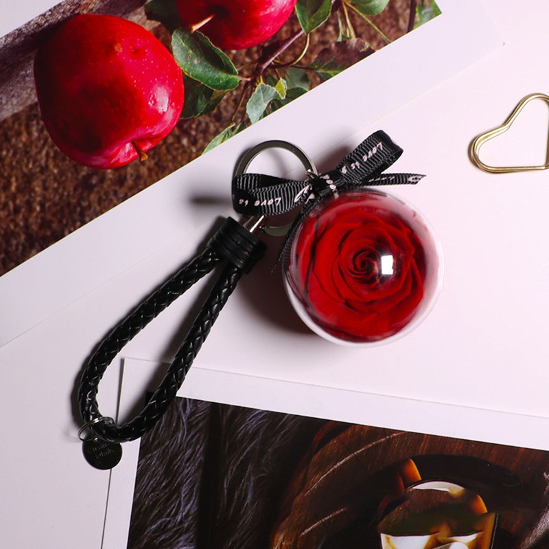 Eternal Flower Keyring Beautiful Rose Pendant Handmade Preserved Keychain for