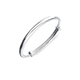 GAUEIOUR Sterling Silver Bangle Bracelets for Women,Fashion Versatile Simple Adjustable Silver Plated Smooth Face Bracelet,Smooth Face Round Belly Push Pull Silver Bracelet