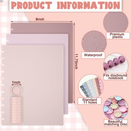 Fuutreo 8 Set Discbound Notebook Cover and Disc Set 8.5 X11.75 Inch Polyethylene Cover with Disc Suitable for Letter Size Fill Page for Work Meeting(Soft Color)