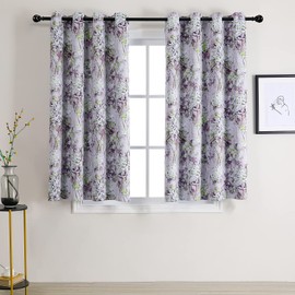 MYSKY HOME Purple Floral Curtains 63 Inches Watercolor Floral Blackout Curtains for Living Room Thermal Insulated Grommet Window Curtains Decorative Curtains, 2 Panels