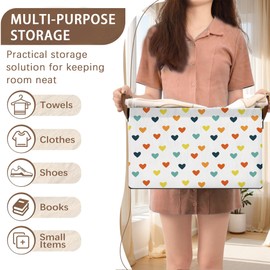 Colorful Heart Pattern Collapsible Storage Box - 17x11.5x10.5 Inch Foldable Organizer for Kids Room, Seasonal Decor - Space-Saving Single Pack