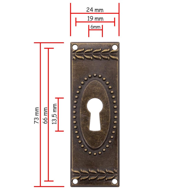 FUXXER® 6x Antique Key Signs Lock Rosettes Vintage Brass 73x24mm