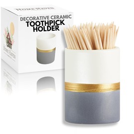 Home Haven Ceramic Toothpick Holder - White, Navy, and Gold Stripe Design - Toothpicks Holder Dispenser and Cocktail Pick Holder - Perfect for Parties, Weddings, or any Get-Togethers with Friends