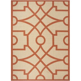 MARTHA STEWART x SAFAVIEH 4' x 5'7" Beige/Terracotta MSR4121J Fretwork Indoor/Outdoor Waterproof Easy Cleaning Patio Backyard Mudroom Area Rug