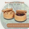 Small Rattan Basket Organizer with Lid for Bread, Woven Food