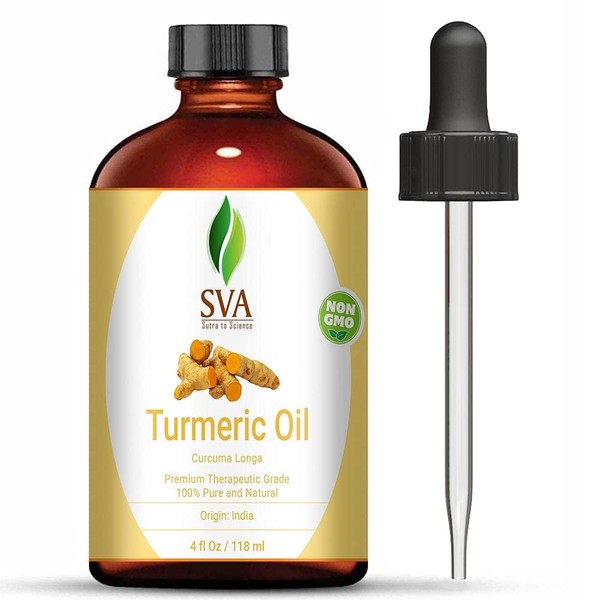 Turmeric Essential Oil | Very Strong Aroma | 4 OZ (118 ML) Therapeutic Grade 100% Pure and Natural by SVA ORGANICS | for AYURVEDIC Massage and Relaxation, Aromatherapy, Skincare.