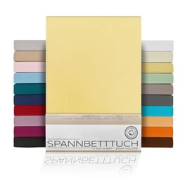 BEAUTEX Cotton Fitted Sheet, Premium Jersey Fabric, 160 g/m², Choice of Size and Colour (Box Spring, 90 x 200 x 45 cm, Yellow)