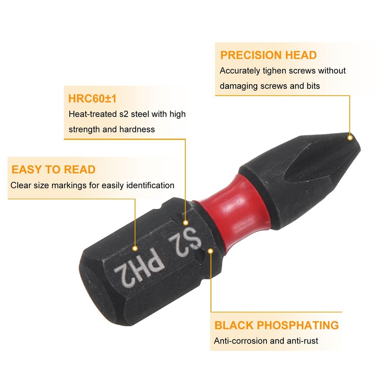 sourcing map 2pcs PH2 Phillips Screwdriver Bit 1/4" Hex Shank