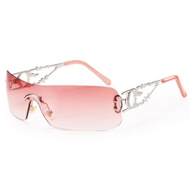 Dollger Y2K Sunglasses for Women Trendy One Piece Design Sunglasses Rectangle Fashion Metal Rimless Sunglasses