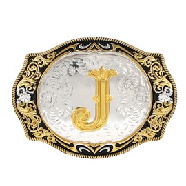 TRIWORKS Western Belt Buckle Initial Letters ABCEJM to Z Cowboy Cowgirl Rodeo Belt Buckles for Men and Women, J
