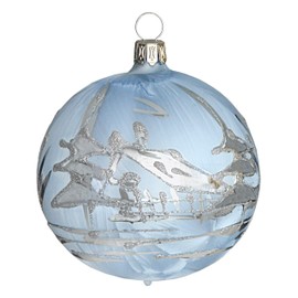 Jingle Bells Lauscha Ice Blue Bauble with Silver Winter Landscape 6 cm 5 Pieces per Box