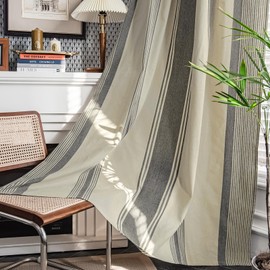 ColorBird Farmhouse Boho Curtains 2 Panels, Stripe Linen Curtains 63 inch Length, Semi Blackout Room Darkening Curtains Outdoor Window Drapes for Bedroom Door Living Room Closet