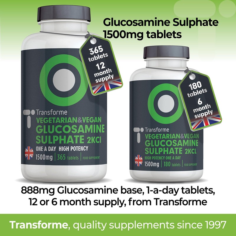 Glucosamine Sulphate 2KCl 1500mg 365 Tablets, 1 Year Supply, Vegan