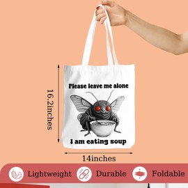 HZMLYDJ Mothman Eating Soup Tote Bag, Funny Pattern Large Capacity Reusable Grocery Bags, Portable Travel Beach Bag, Whimsical Gifts for Women Friends Coworkers