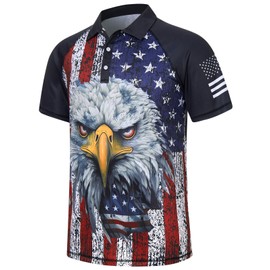 RAISEVERN Fourth of July Shirts Golf Polo for Men American Flag T-Shirts Patriotic Workout Collared USA Tees Black