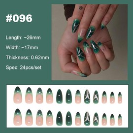 【NEW ARRIVALS!】 Press on Nails French Tip Bling Coffin Short Almond Fake Nails with Designs Glue on Nails Long Glossy Gradient Medium False Nails Reusable Full Cover Thick Nail Acrylic Stick on Nails for Women Girls 24 Pcs:_096