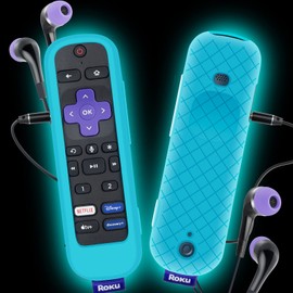Case for Roku Voice Remote Pro, Cover for Roku Headphone Remote Rechargeable Controller Silicone Battery Cover Sleeve Skin Glow in The Dark Blue