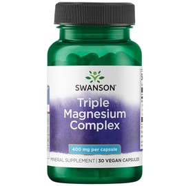 Swanson Complejo Triple Magnesio 400 mg Suplemento Alimenticio 30 Cápsulas  Combina tres formas de magnesio óxido, citrato y aspartato en una sola... 