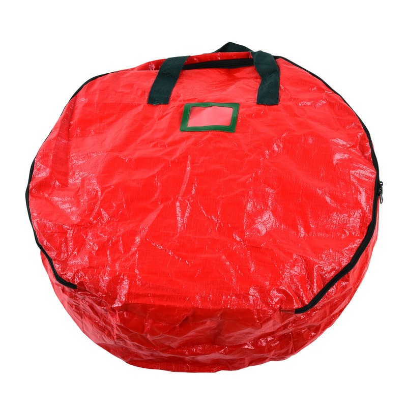 Christmas Wreath Storage Bag PE Woven Fabric Dustproof Round Red
