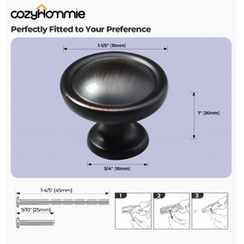 CozyHommie 5Pack Dark Brushed Bronze Kitchen Cabinet Knobs Drawer Knobs Dresser Knobs- Solid Zinc Alloy Circular Knobs, Door Knobs, Handles for Dresser Drawers Φ1-1/5(31mm)