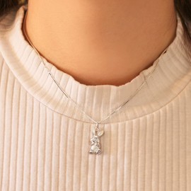 CLEVER SCHMUCK Set Silver Rabbit Pendant 19 mm on Both Sides Plastic View Front Matt and Shiny Back with a Venezia Chain 40 cm Sterling Silver 925, Pendant matt and shiny combined, chain shiny, No