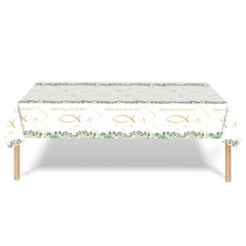 TOPWAYS Tablecloth Communion Confirmation Decoration 1 Piece 137 x 274 cm Disposable Fish Christening Tablecloth Table Decoration for Confirmation Communion Decoration Girls Boys