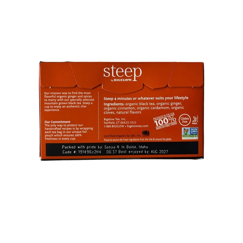 steep Organic Chai Black Tea 20 Count Box (Pack of