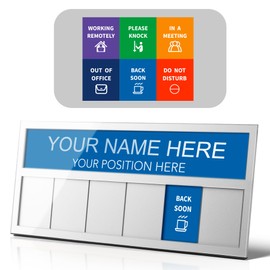 Name Plate for Desk& Office Door Sign, 6 Options Do Not Disturb, In A Meeting, Out of Office, Working Remotely, Please Knock, Stick or Stand with Desk Name Plate, Silver