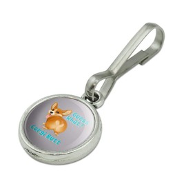 Guess What Corgi Butt Funny Joke Antiqued Charm Clothes Purse Suitcase Backpack Zipper Pull Aid