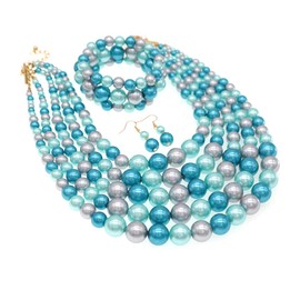 iSPECIAL Colorful Faux Pearl Jewelry Set for Women Layered Chunky Necklace, Earrings, and Bracelet Fashion Costume Pearl Jewelry Set, Adjustable, Zinc, Created Pearl