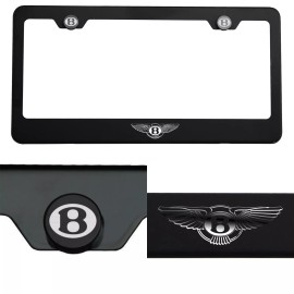 KA Laser Engraved Bentley Logo Mirror Matte Black License Frame Stainless Steel
