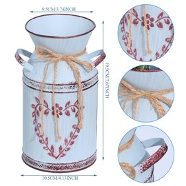 Vintage Galvanized Milk Can, Farmhouse Decorative Flower Vase, Rustic Shabby Chic Vase with Handle for Home Office Decor 7.5"