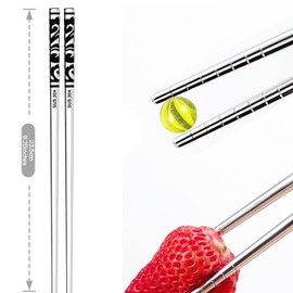 QMHA Metal Chopsticks, Reusable Chopsticks Dishwasher Safe, Stainless Steel Chopstick Silver Chop Stix Multipack Non-Slip Chop Sticks for Japanese Chinese Korean Food, 5 Pairs Gift Set