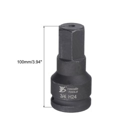 sourcing map 24mm Impact Hex Bit Socket, 3/4" Drive 80mm Length High Carbon Steel Metric Sizes
