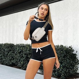 Leresas Fanny Packs for Women Belt Bag Faux Leather Crossbody Chic Waist Pack Sling Bag Waterproof Running Travel Light Grey