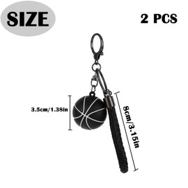 Pack of 2 Basketball Gift Keyrings, Mini Basketball Key Ring, Pendant, 3D Basketball Key Ring for Boys, Sports Fan, Basketball, Inspirational Gift (Black), black