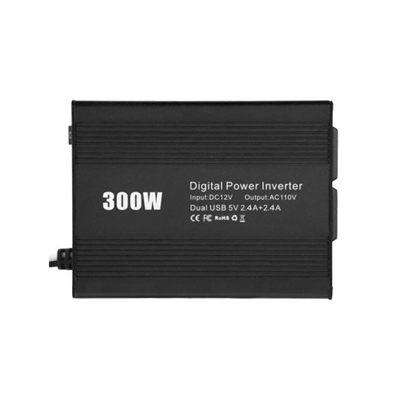 300W Digital Power Inverter Dual-USB-Port DC 12V to AC 110V