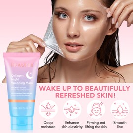 Collagen Night Wrapping Mask,Collagen Overnight Wrapping Peel Off Face Mask for Hydration & Elasticity, Reduce Sagging & Dullness, Tight Skin Mask-5.06 fl.oz (Brush Included) (150 ML)