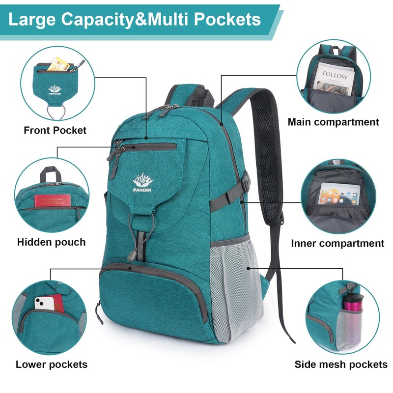 Minicoco Lightweight Hiking Backpack Foldable Backpack Ultra Light Unisex Daypack