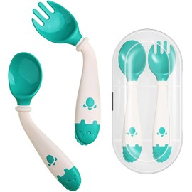 Cucharas de utensilios para bebé,cuchara de entrenamiento de alimentación para niños pequeños,utensilios de silicona para niños,cucharas de aprendizaje de autoalimentación para niños-etapa 2