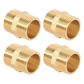 Doppelnippel 3/4 Zoll Messing Außengewinde, 4 Stück Messing Doppelnippel mit Sechskant, Robust und Rostfrei Gewindefitting Doppel Nippel für Trinkwasser Geeignet