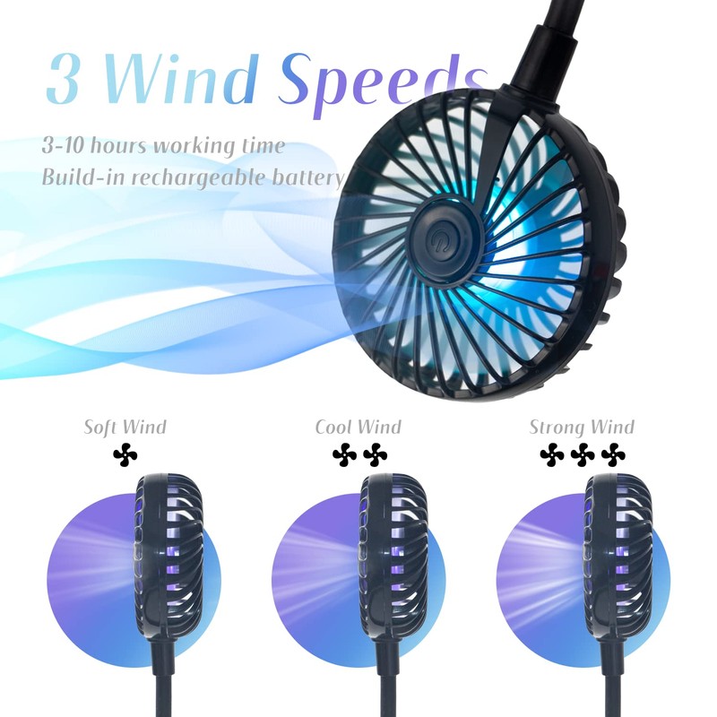 VAGAU Portable Cooling Neck Fan, Rechargeable USB Personal Neck Fans