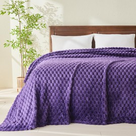 NEWCOSPLAY Super Soft King Blanket Purple Premium Silky Flannel Fleece 3D Clouds Stylish Jacquard Lightweight Bed Blanket All Season Use 350GSM (Purple, King(90"x110"))